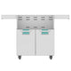 Double door grill cart with vented cabinet panels and teal drawer fronts