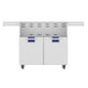 36-inch double-door grill cart with stainless finish and two lower drawers with blue panels