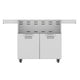 36-inch double-door grill cart with stainless finish, side shelves, and caster wheels