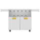 Double-door grill cart with two cabinet doors and upper vent panel, yellow storage inserts