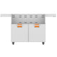Double-door grill cart with stainless doors and orange-accent control panels