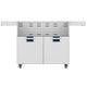 Double-door grill cart with stainless doors and dark blue-accent control panels