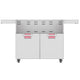 Double-door grill cart with stainless doors and pink-accent control panels