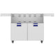 Double-door grill cart with stainless doors and blue-accent control panels