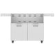 Double-door grill cart with stainless doors, vented warming area, and casters