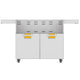 Double-door grill cart with metal body and yellow storage drawer panels.