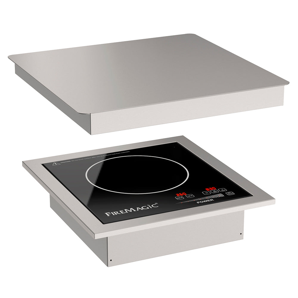 Built-in induction cook-top with black glass surface, stainless frame, circular burner ring