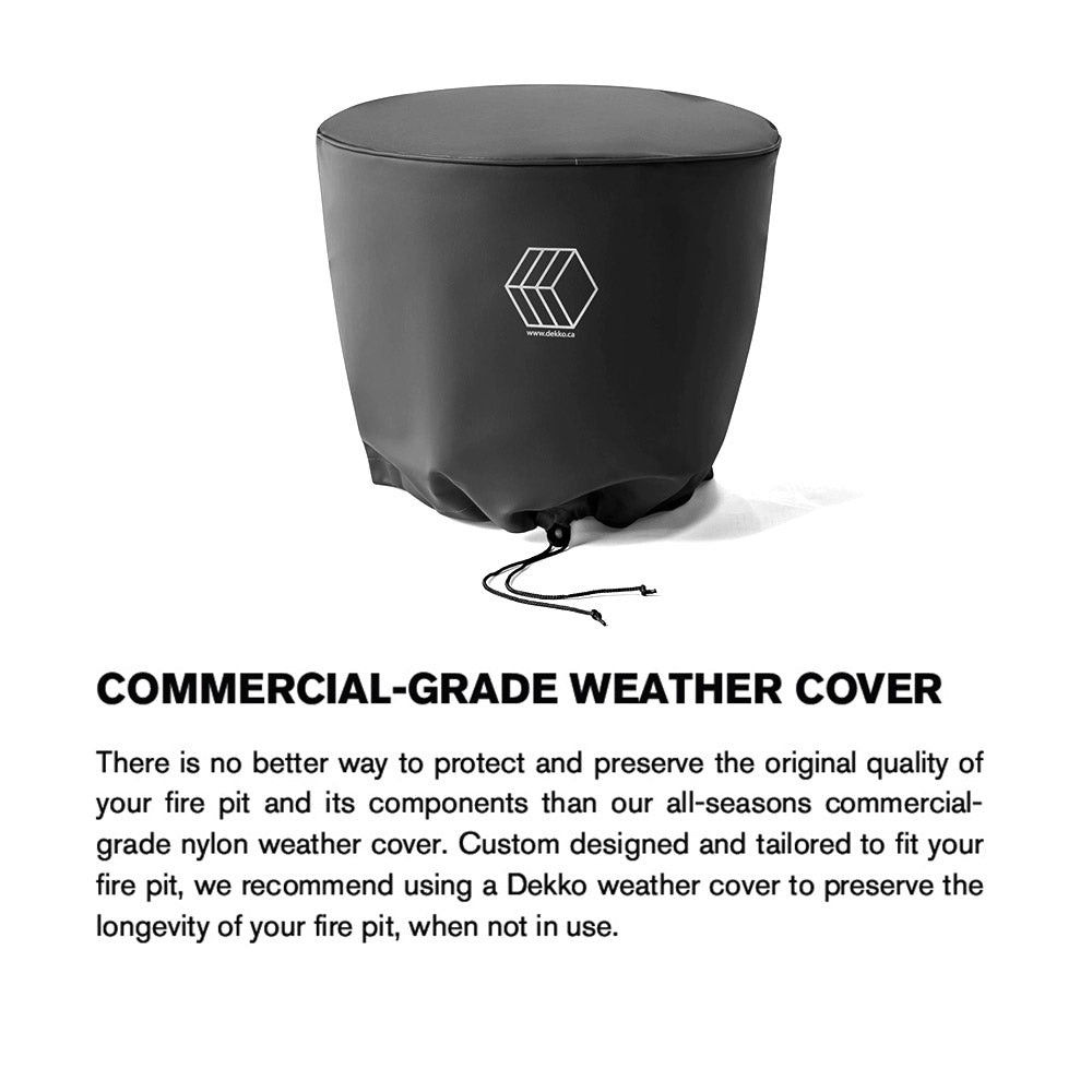 Fire pit vinyl cover, dark gray with top panel and drawstring ties, center logo