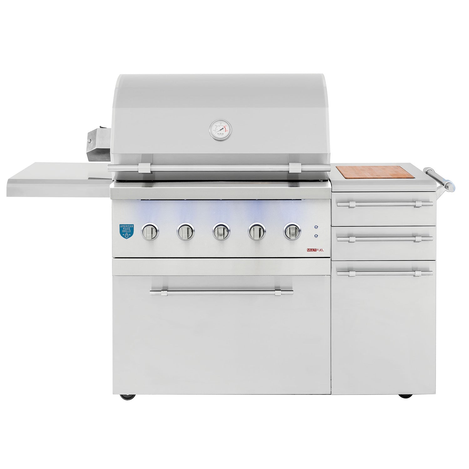 American Made Grills AMG-ENC36-CART Encore 36-Inch Dual Fuel Wood and Gas Grill with Infrared Searing Burner and Rotisserie Kit on Cart