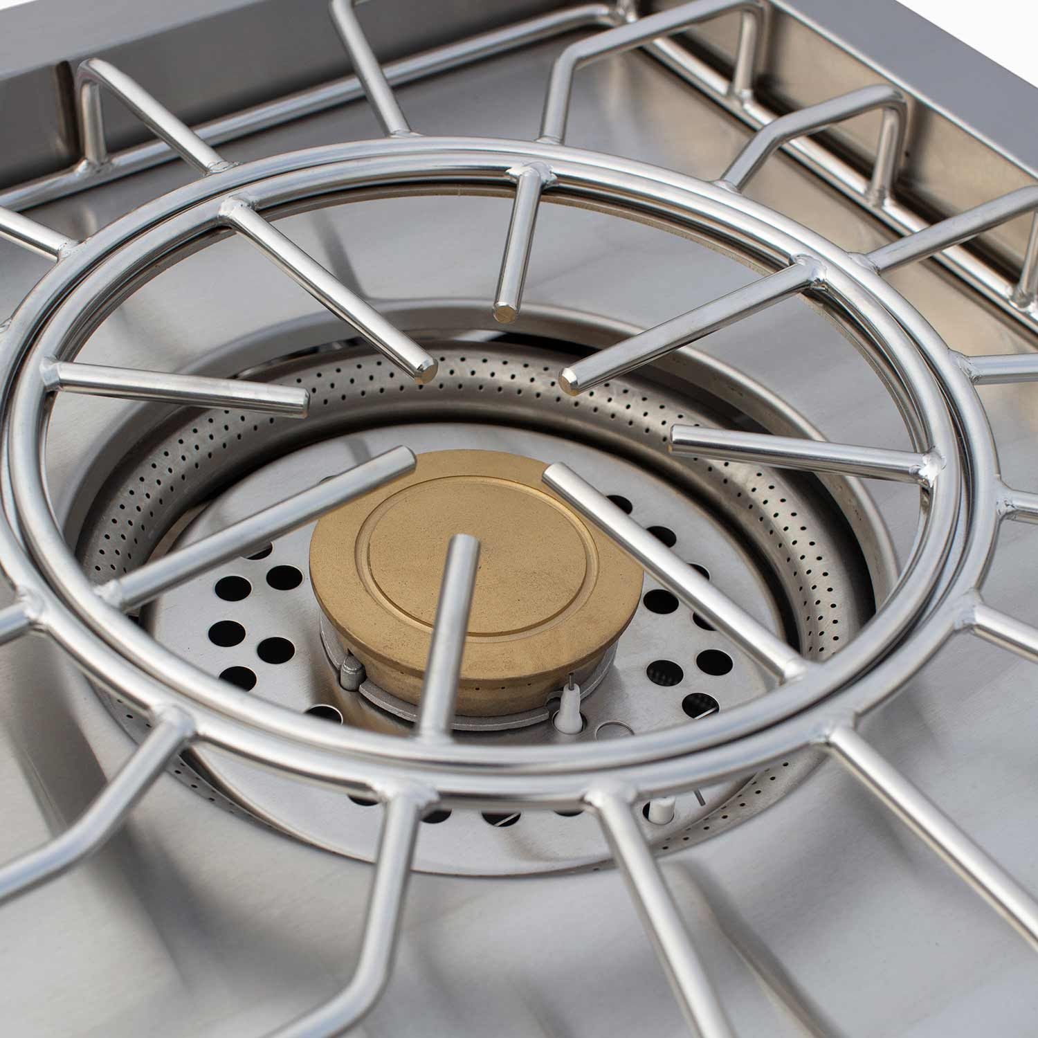 Stainless circular burner cap and metal grate with round heat holes