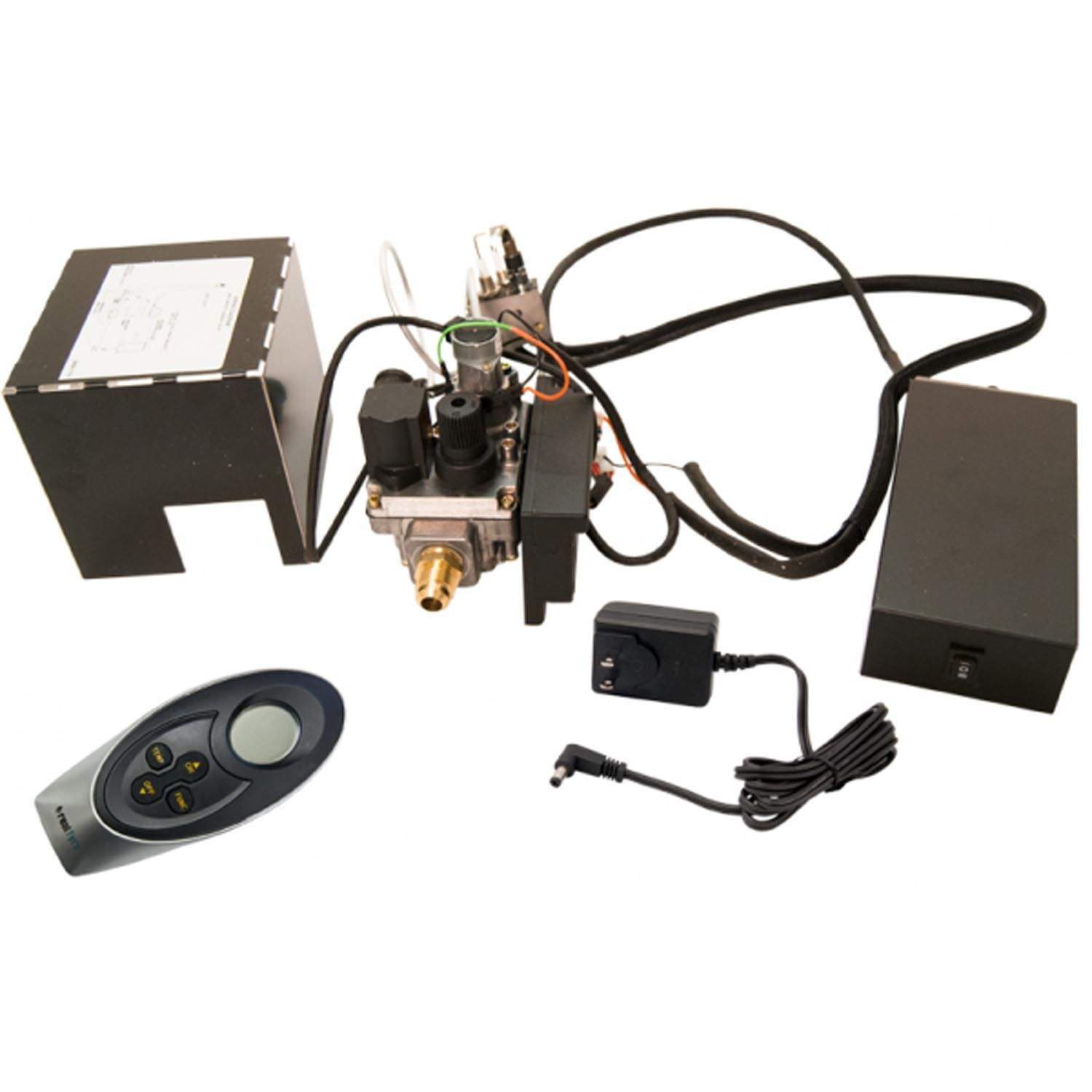 Electronic gas valve system kit with remote control, control boxes, wiring harness.