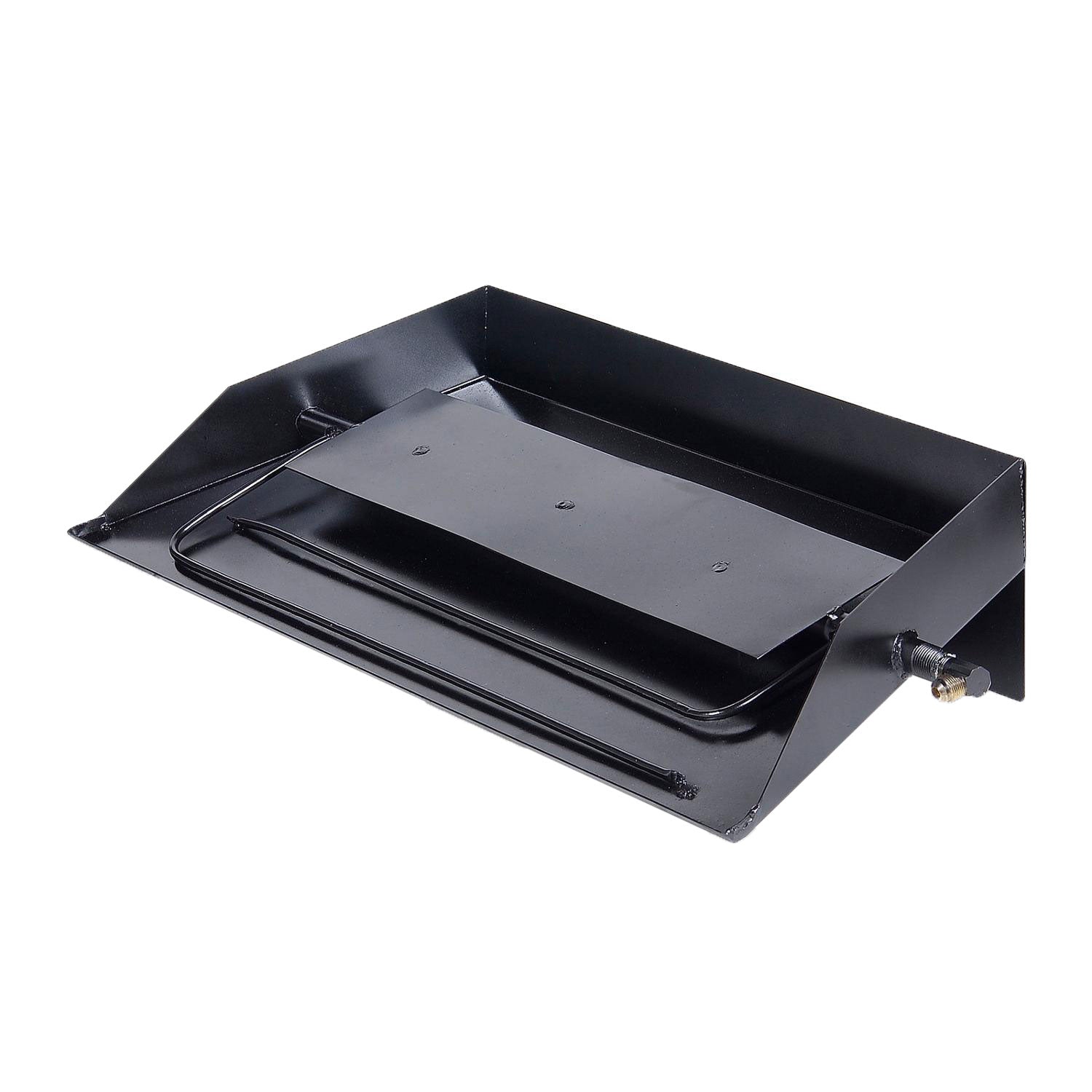 Black fireplace log set pan tray with burner grate and gas connector