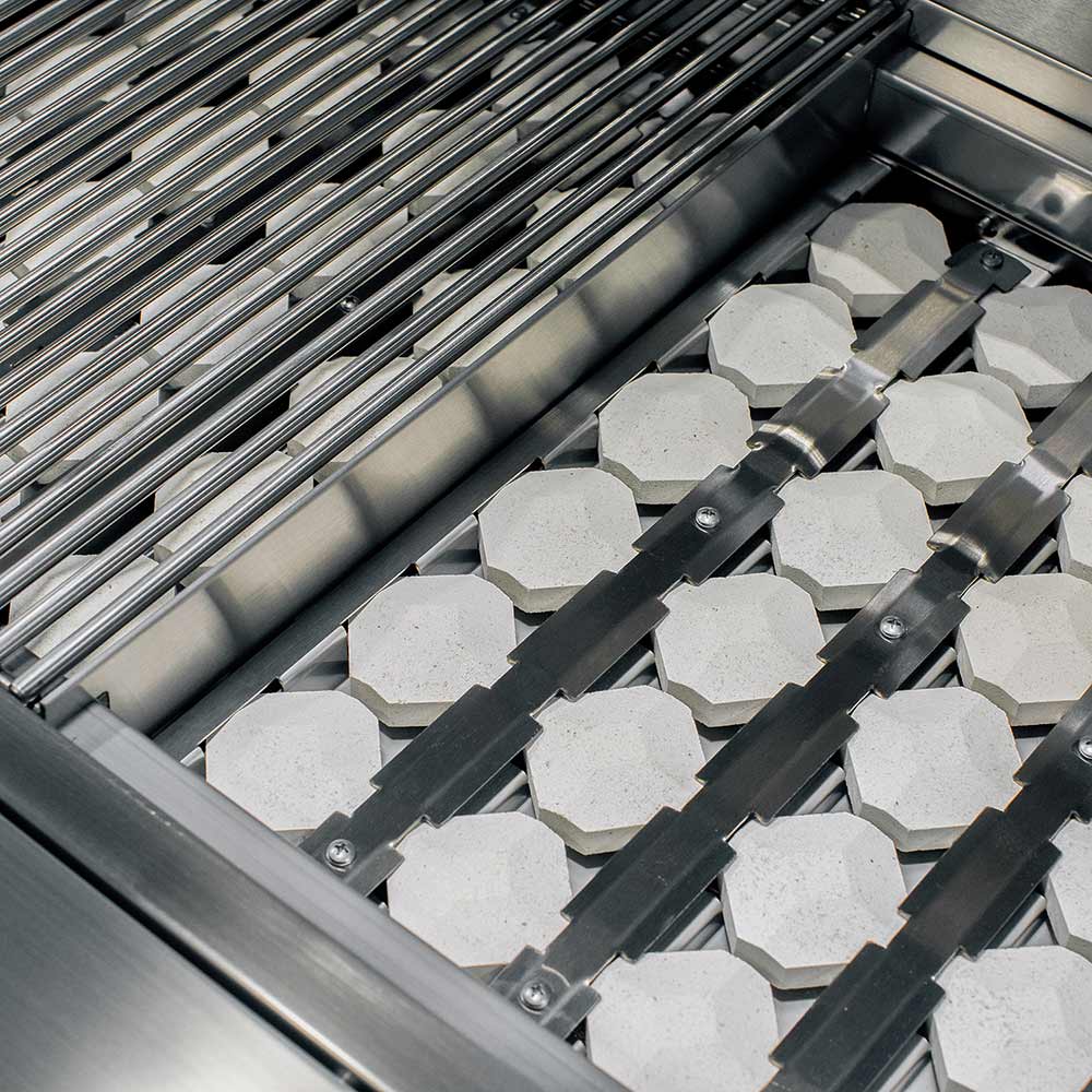 Metal heat plate with octagonal ceramic tiles and stainless burner supports