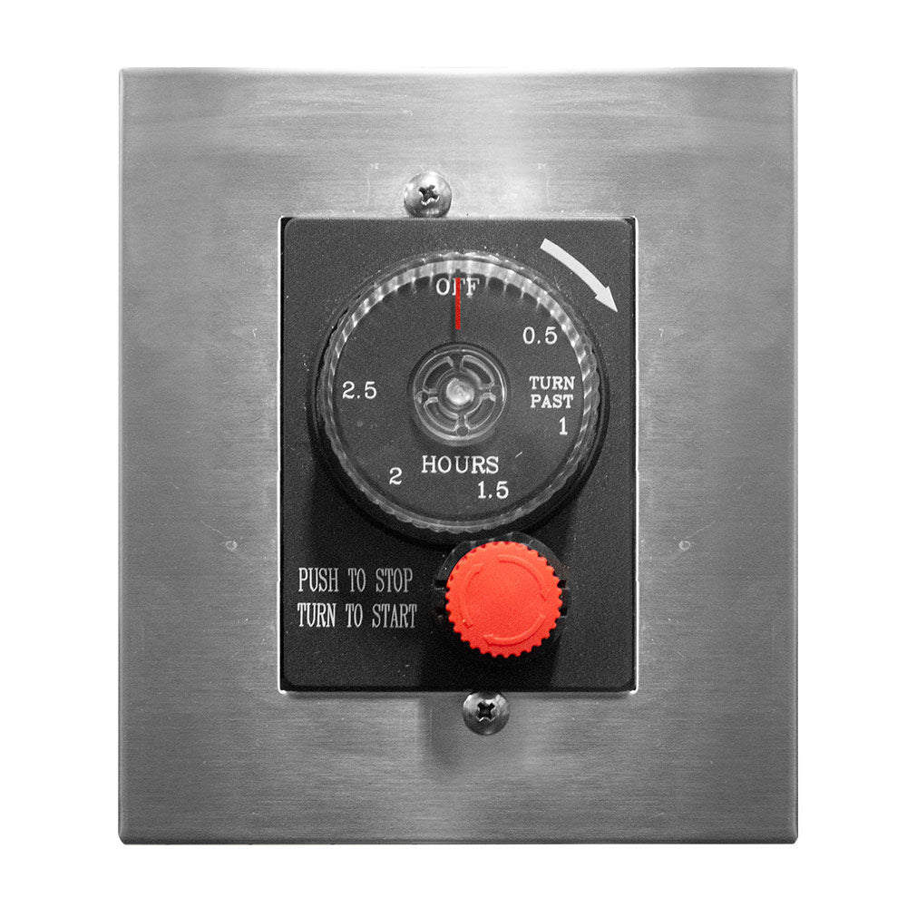 Stainless steel surface mount timer switch with black dial and red push button
