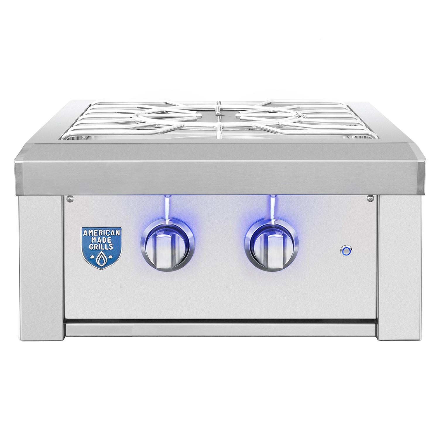 Built-in power burner grill with stainless steel body and two control knobs