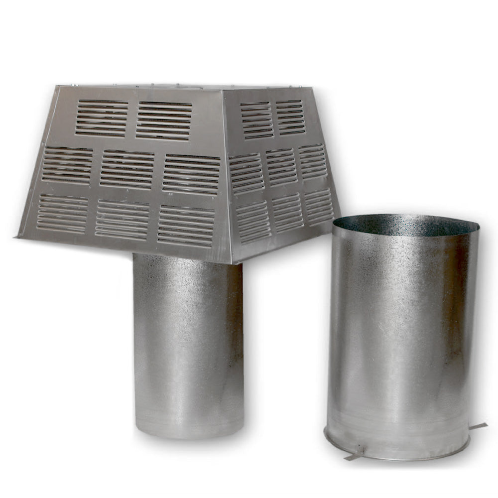 Metal duct termination with vented pyramid cap and two slip collars, galvanized steel