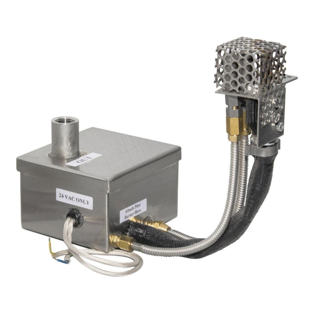 Stainless steel gas ignition control box with flex gas hose and valve