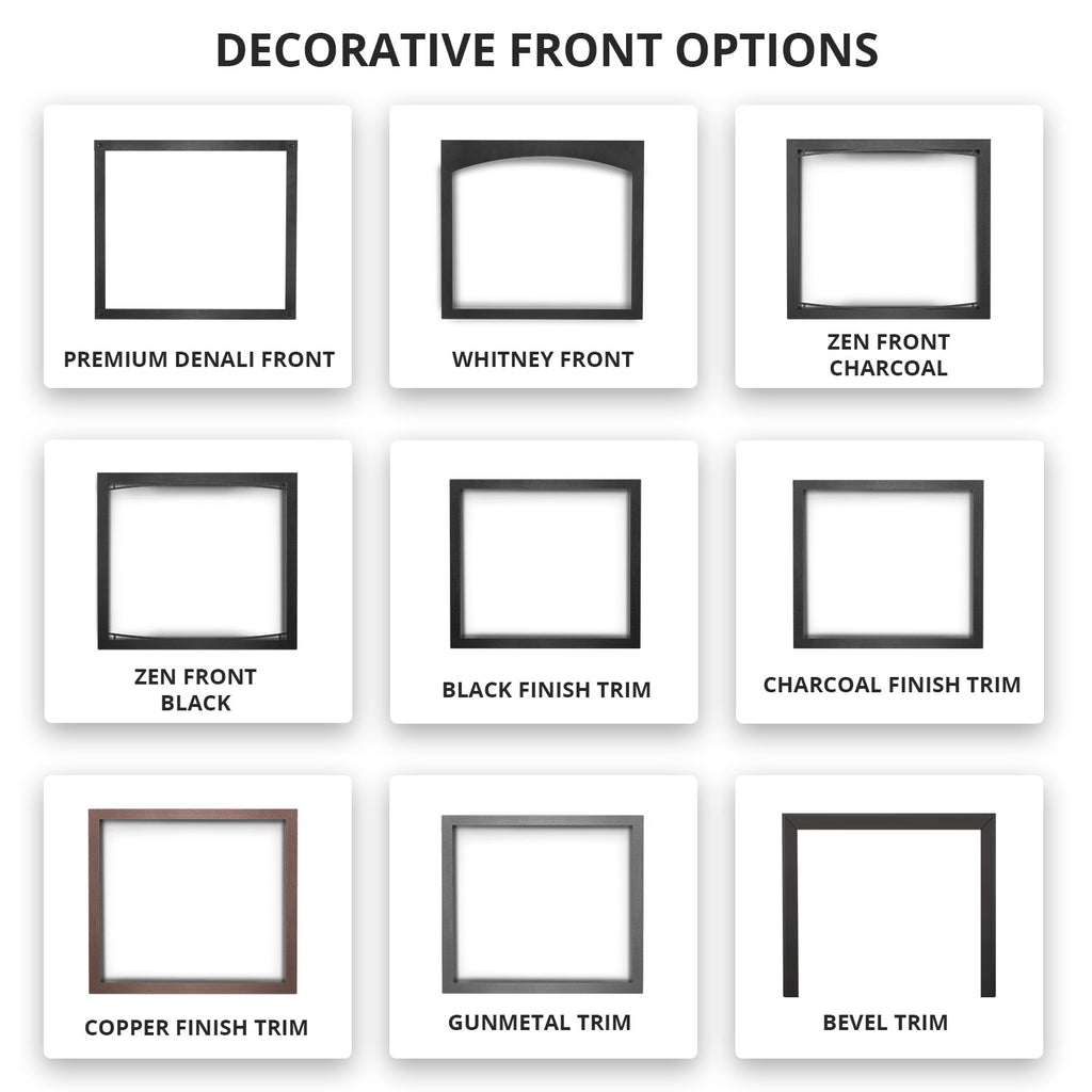 Decorative front option card showing square trim styles and front finishes