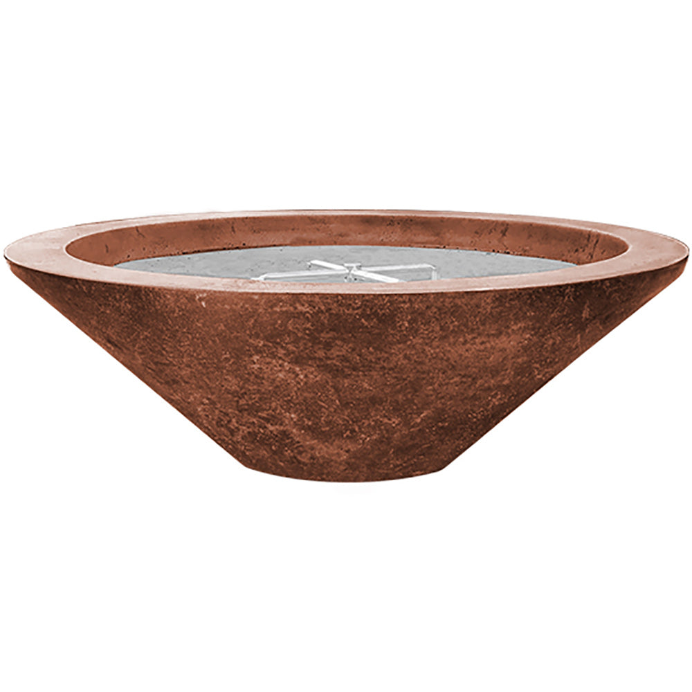 Cafe brown concrete gas fire pit bowl with burner plate detail in top opening