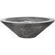 Concrete gas fire pit bowl with round burner pan, dark gray concrete texture.