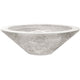 White concrete gas fire pit bowl with burner plate detail in top opening