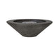 Concrete gas fire pit bowl with decorative burner insert, dark finish.