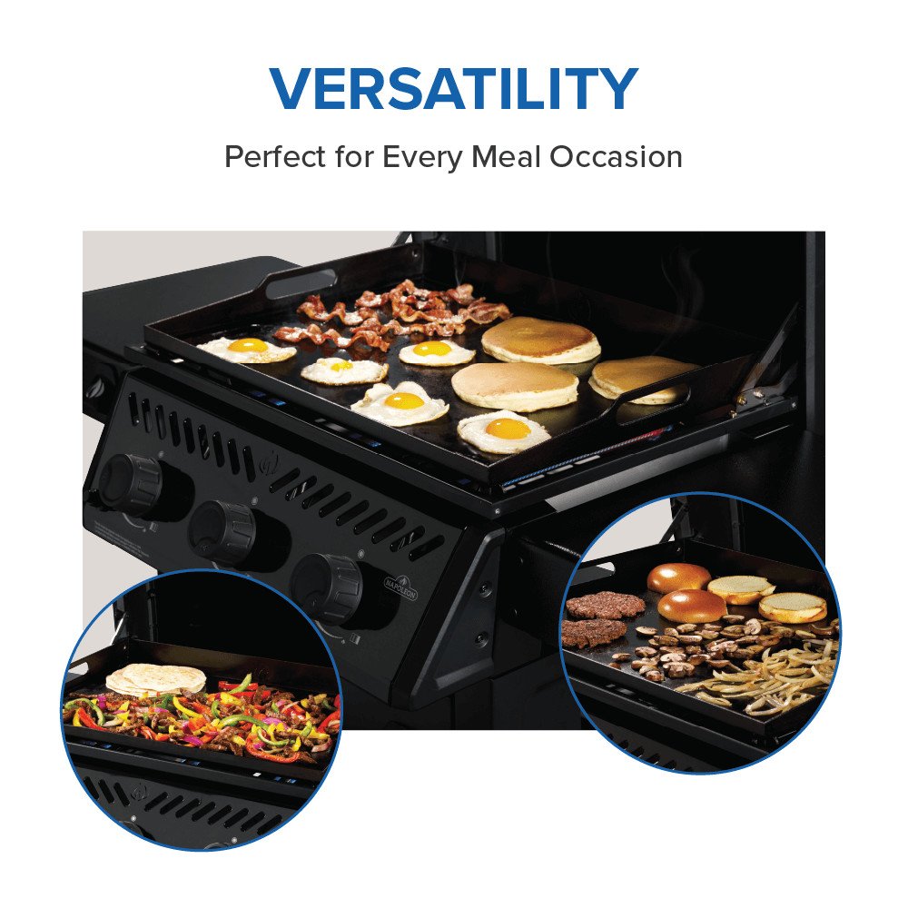 Gas griddle cart illustration for versatile cooking with multiple meal items