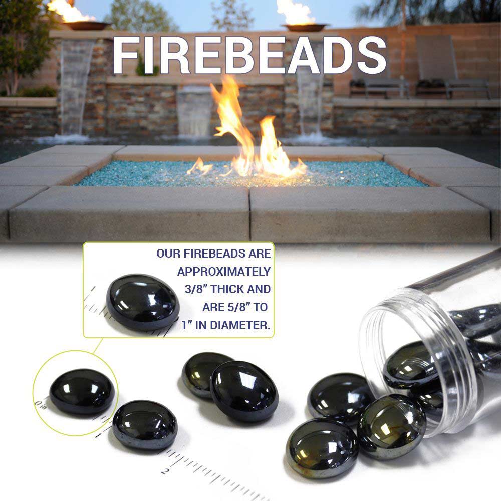 Fire glass beads in clear jar, round glossy root beer brown with silver highlights