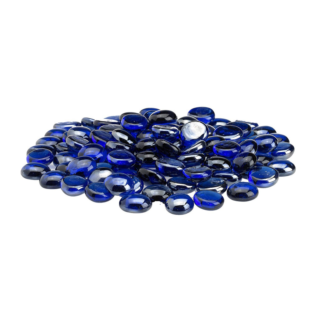 Royal blue glossy glass beads, oval pieces scattered in an even pile