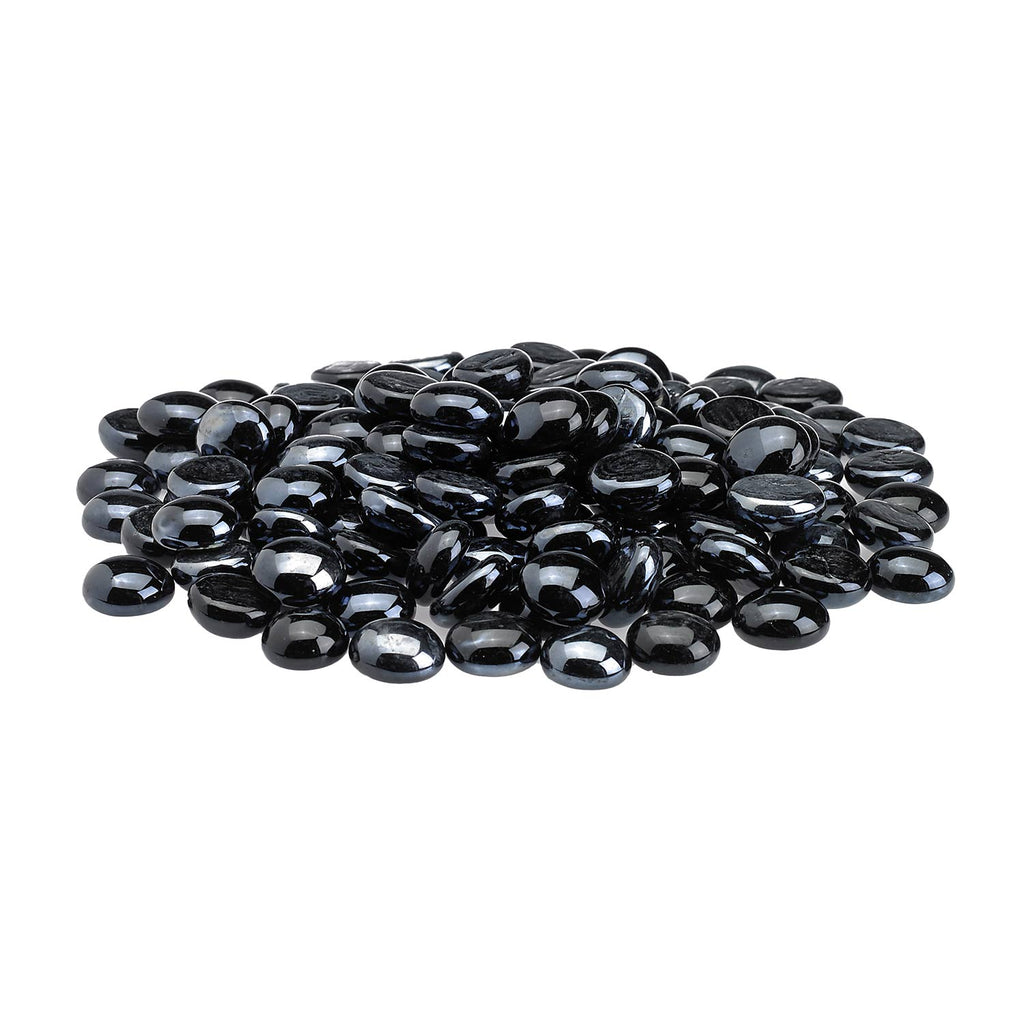 Fire glass beads, dark black round stones with glossy finish, loose pile