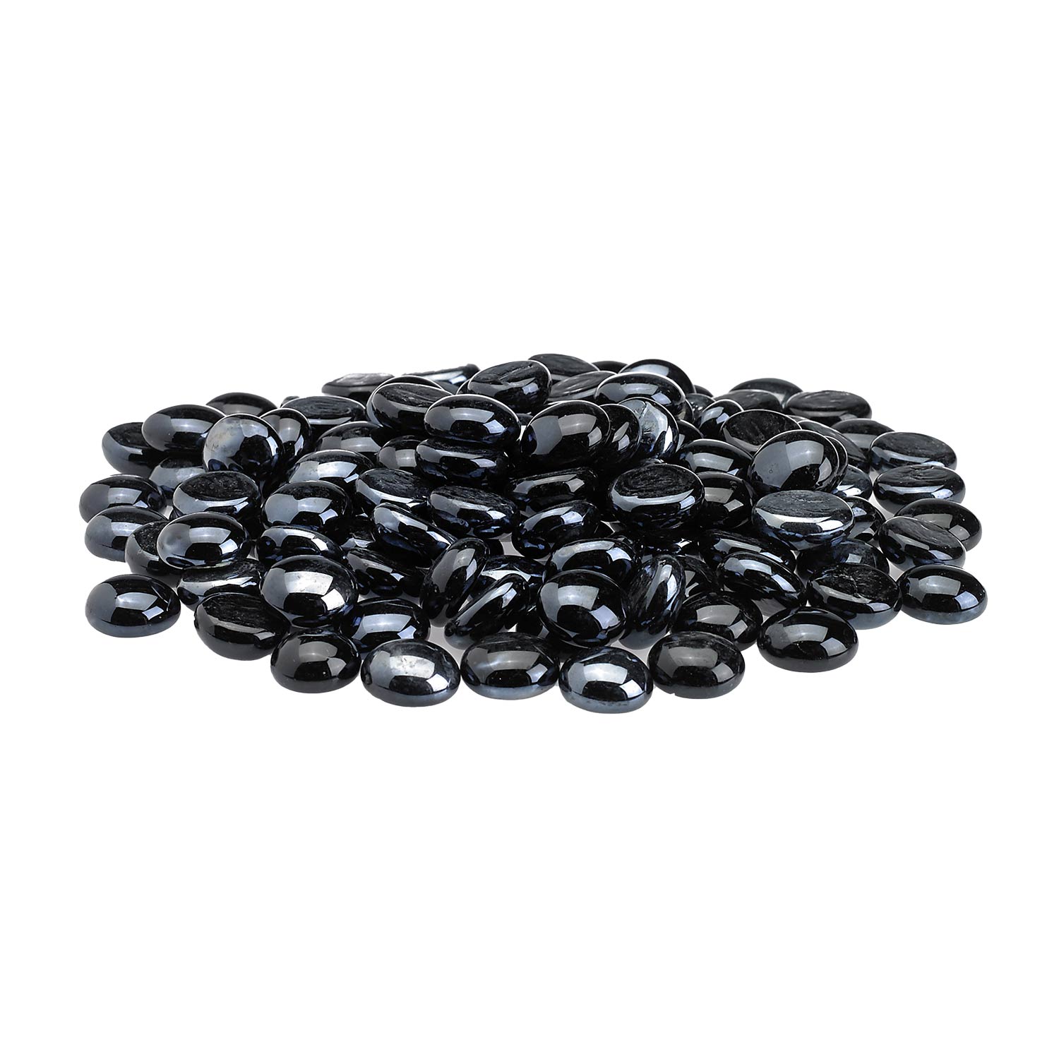 Fire glass beads, dark black round stones with glossy finish, loose pile