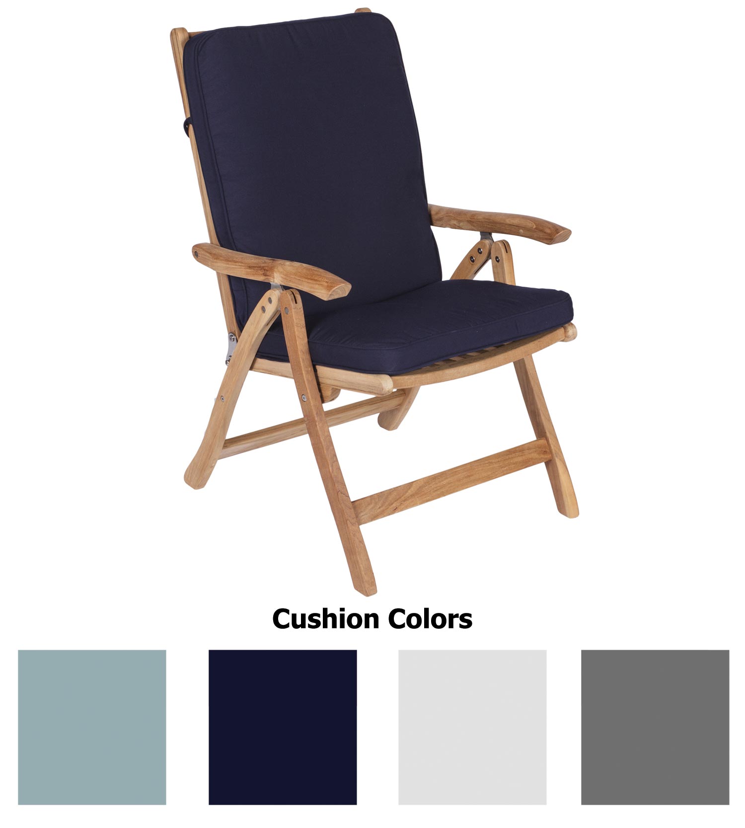 Fullback rocker chair cushion in dark navy with tuft seam and corner ties
