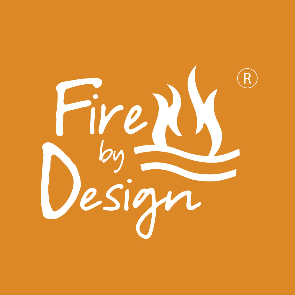 Fire by Design logo graphic with flame and script text