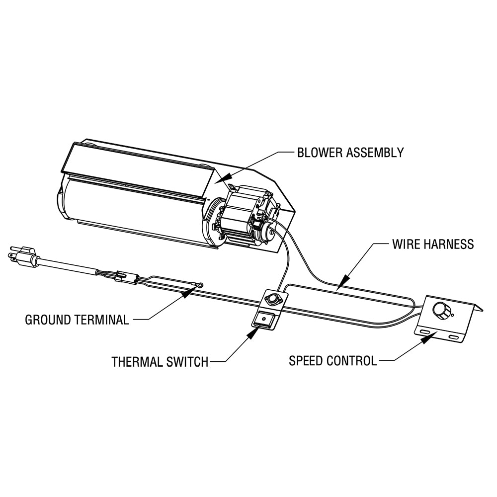 Heat-activated blower kit with ground terminal, thermal switch, and speed control