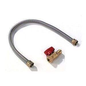 Gas flex connector with stainless braided hose and shut-off valve with red lever