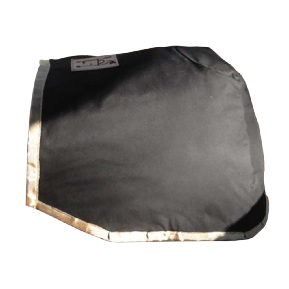Black vinyl pizza oven cover with gold trim