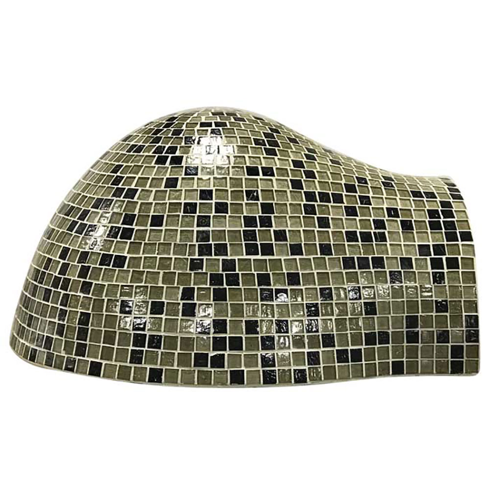 Glass tile pizza oven dome in dark green and gold mosaic with reflective tiles