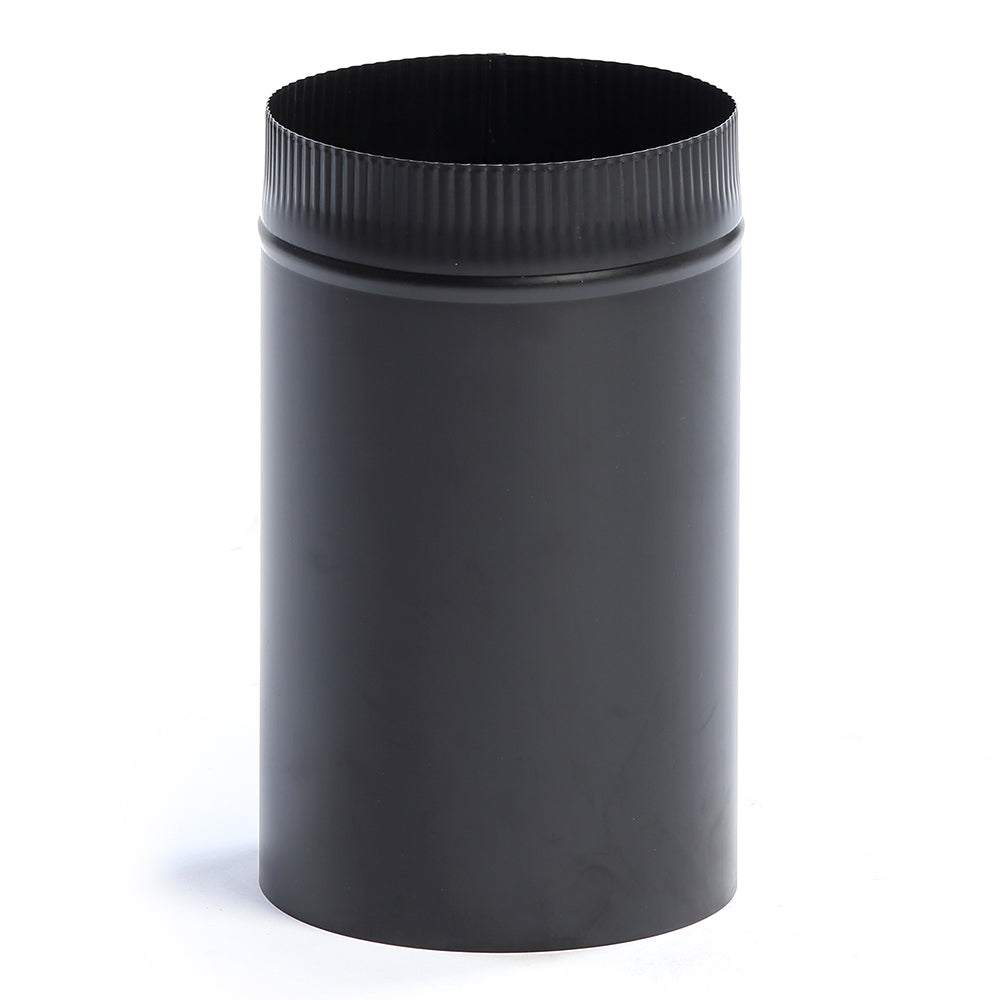 Black rigid chimney stove pipe, 7-in diameter x 12-in length, with flared rim