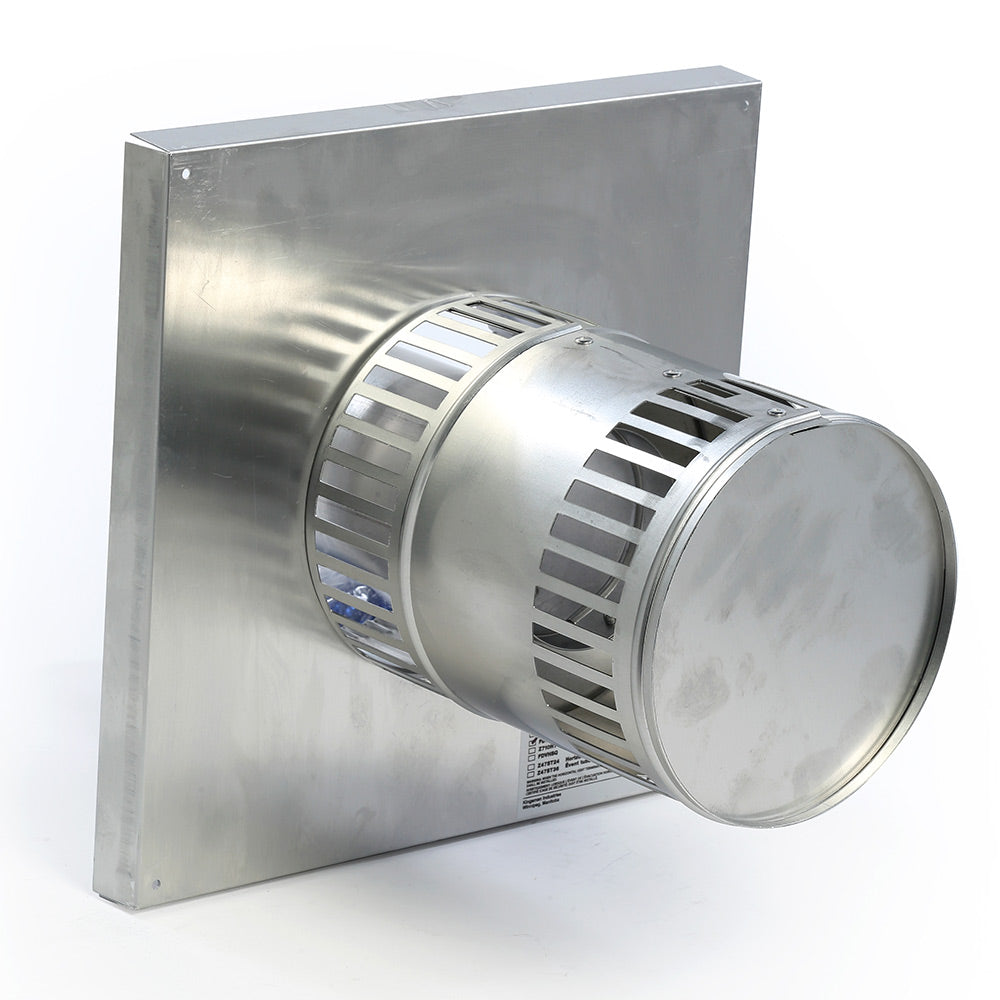 Round vent termination with louvered grille, stainless steel, for horizontal 4x7 venting