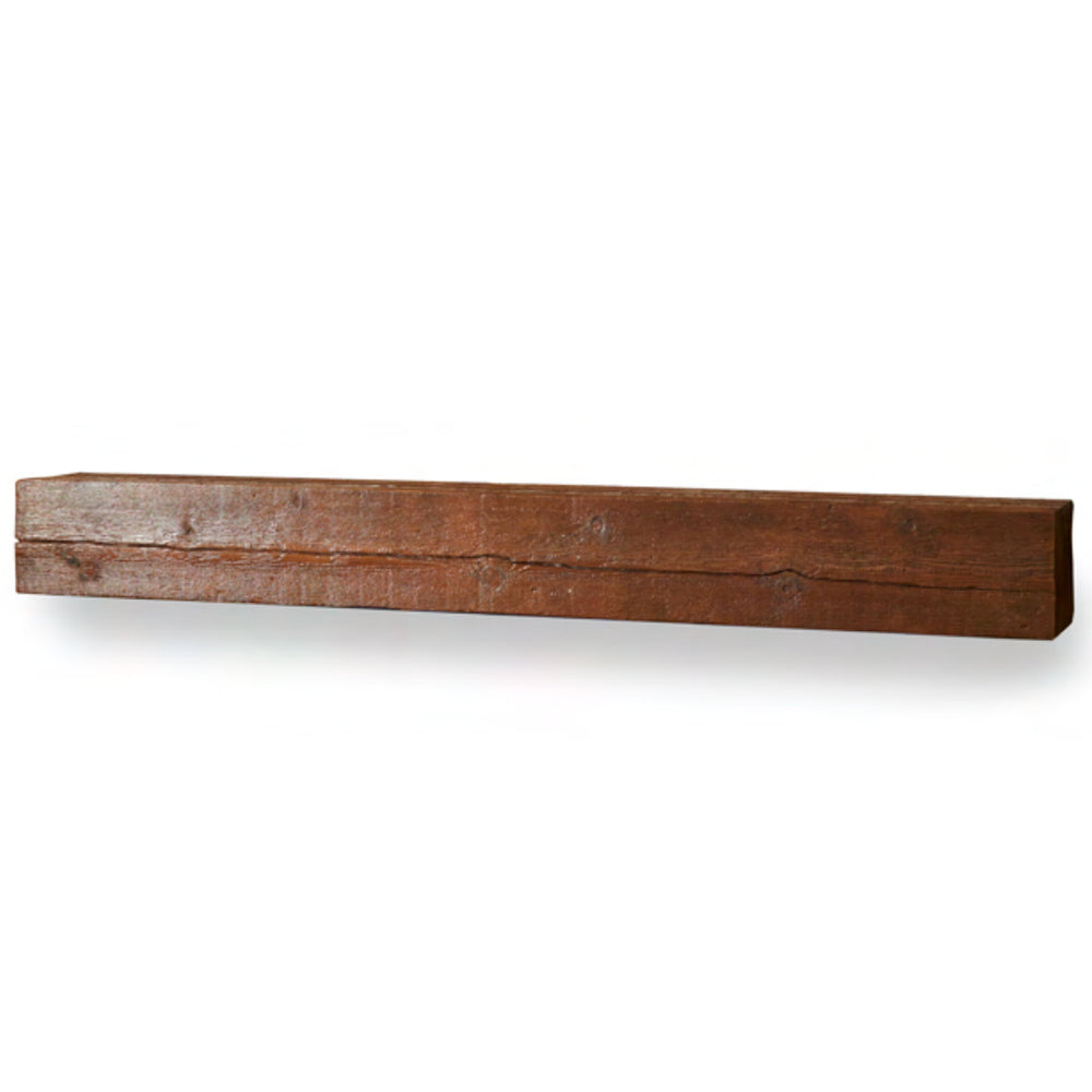 Tavern brown mantel shelf board with straight edges and woodgrain finish