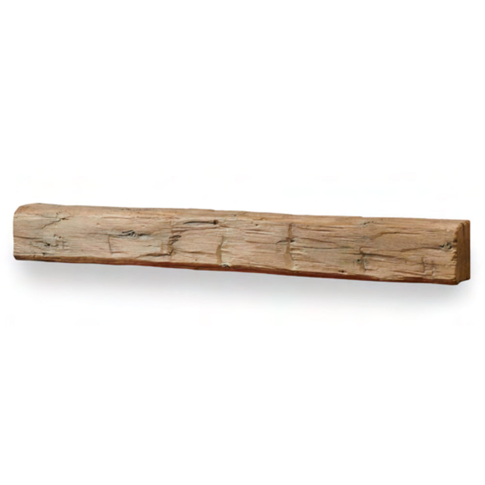 Weathered barnwood mantel shelf, 72-inch long with distressed texture