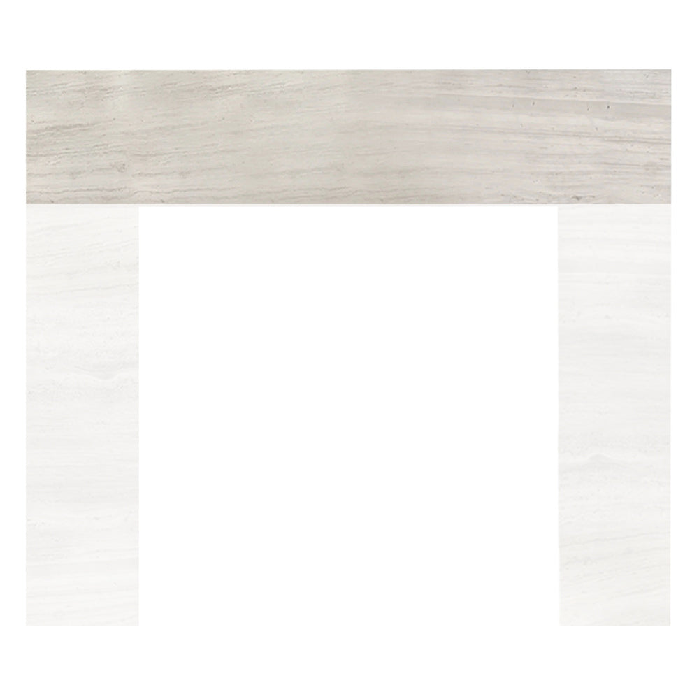 Marble stone surround header in light driftwood beige, rectangular panel