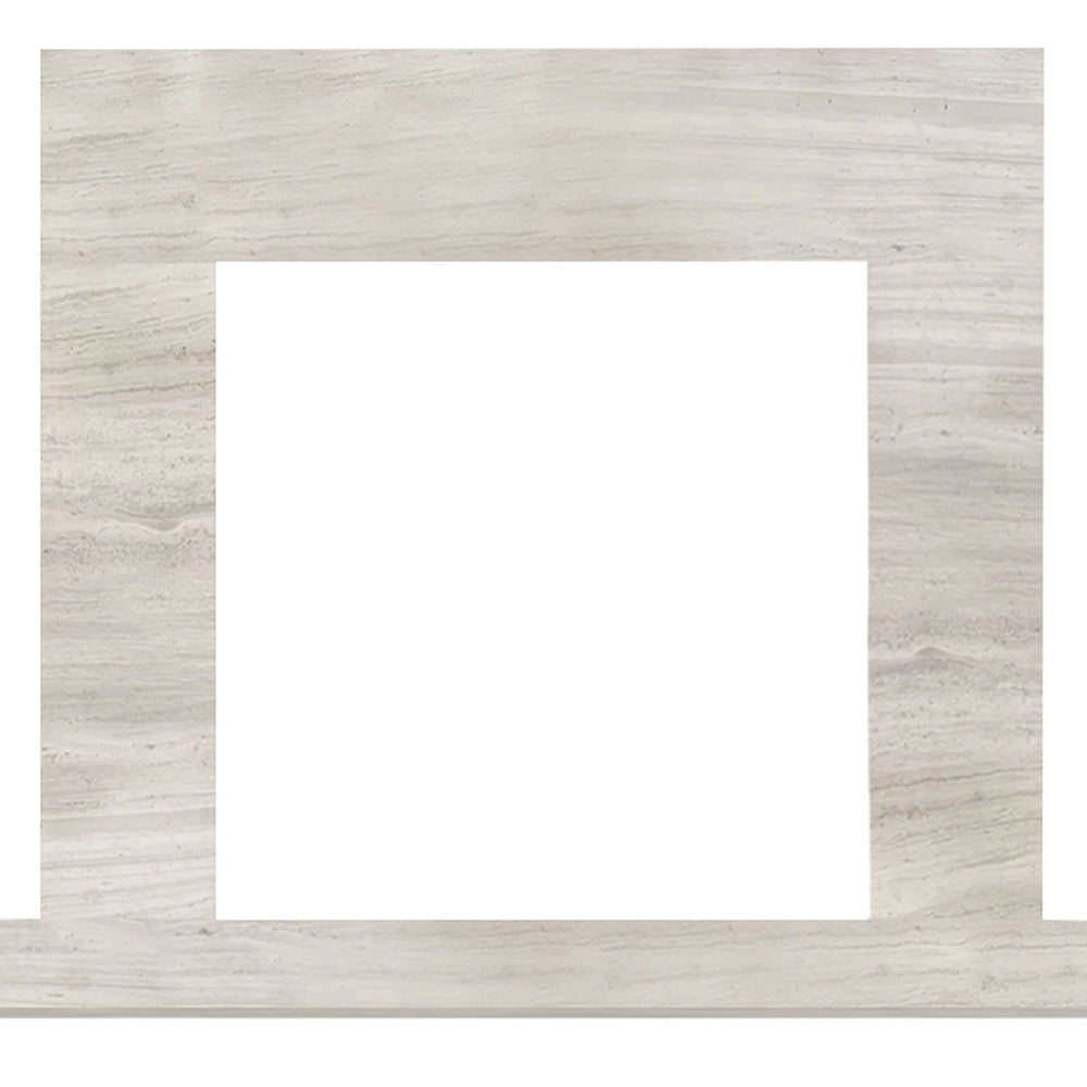 Marble stone surround panel with light driftwood finish and square opening