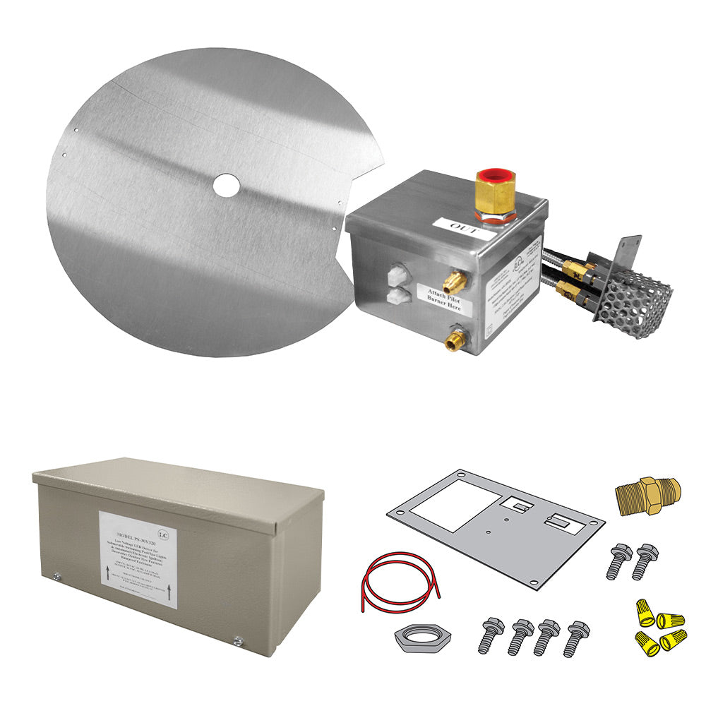 Natural gas ignition system parts with circular heat shield, valve, wiring harness, fittings