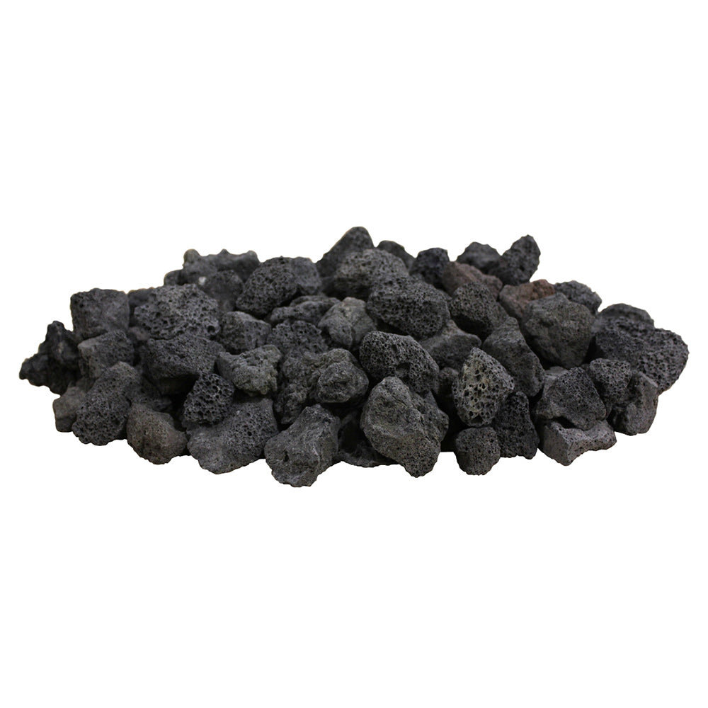 Firegear black lava rocks, piled for barbecue or fire pits
