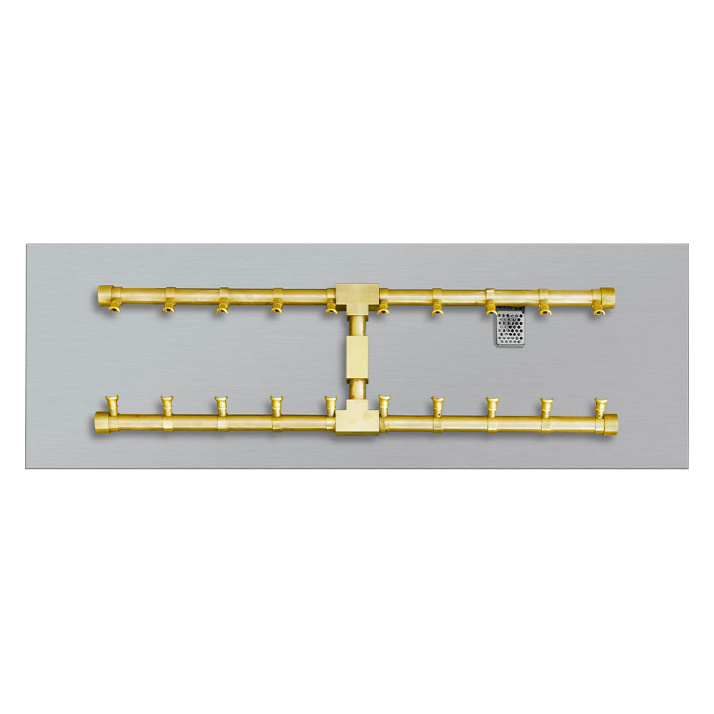 Firegear FG-LOF-BHTPSI Pro Series Line of Fire Flame Sensing Spark Ignition Gas Fire Pit Burner Kit with Flat Pan & Brass H-Shaped Burner