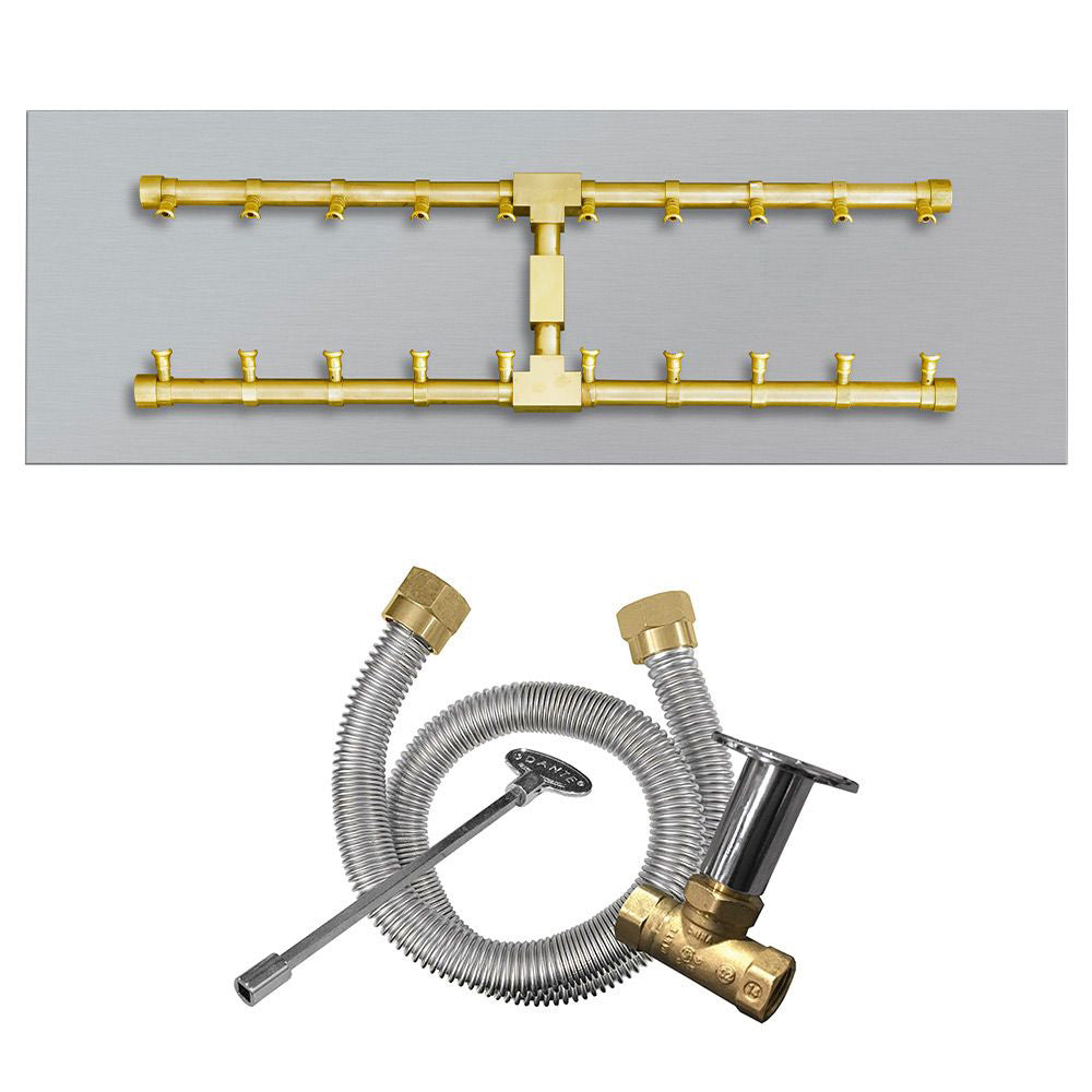 Brass gas fire pit burner kit manifold with H-shaped burner components