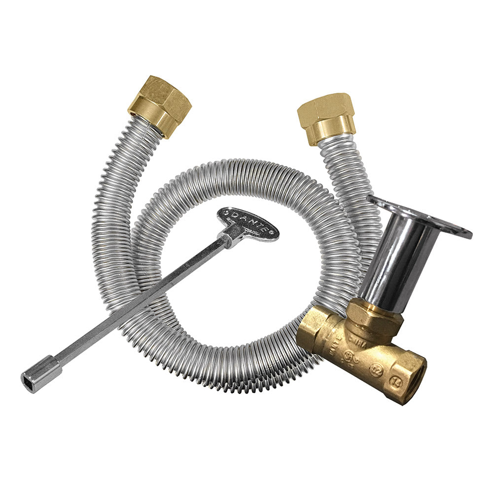 Brass ignition line with flexible metal gas hose and shutoff valve