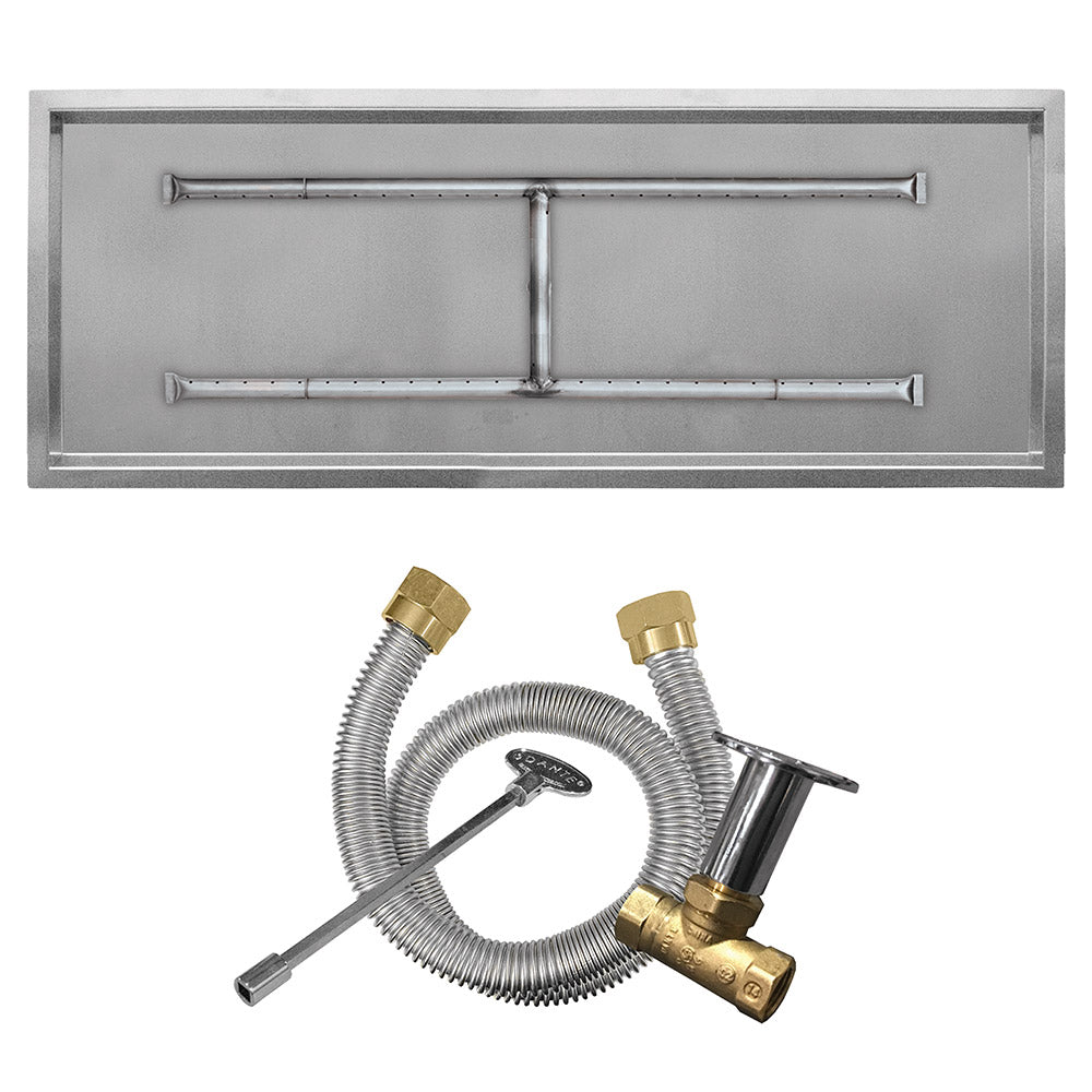 Stainless steel burner pan with two horizontal ignition tubes for gas fire pit