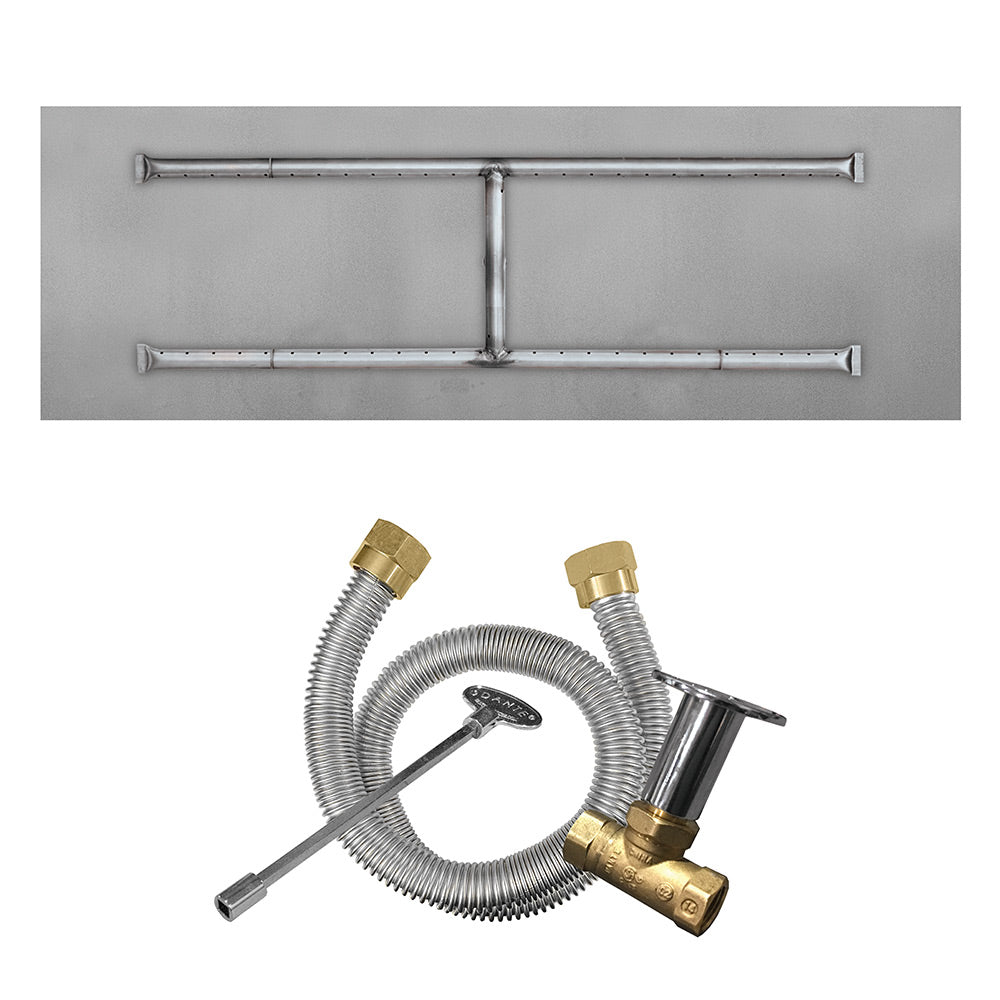 Stainless steel H-shaped gas burner pipes for match-light fire pit, with connectors